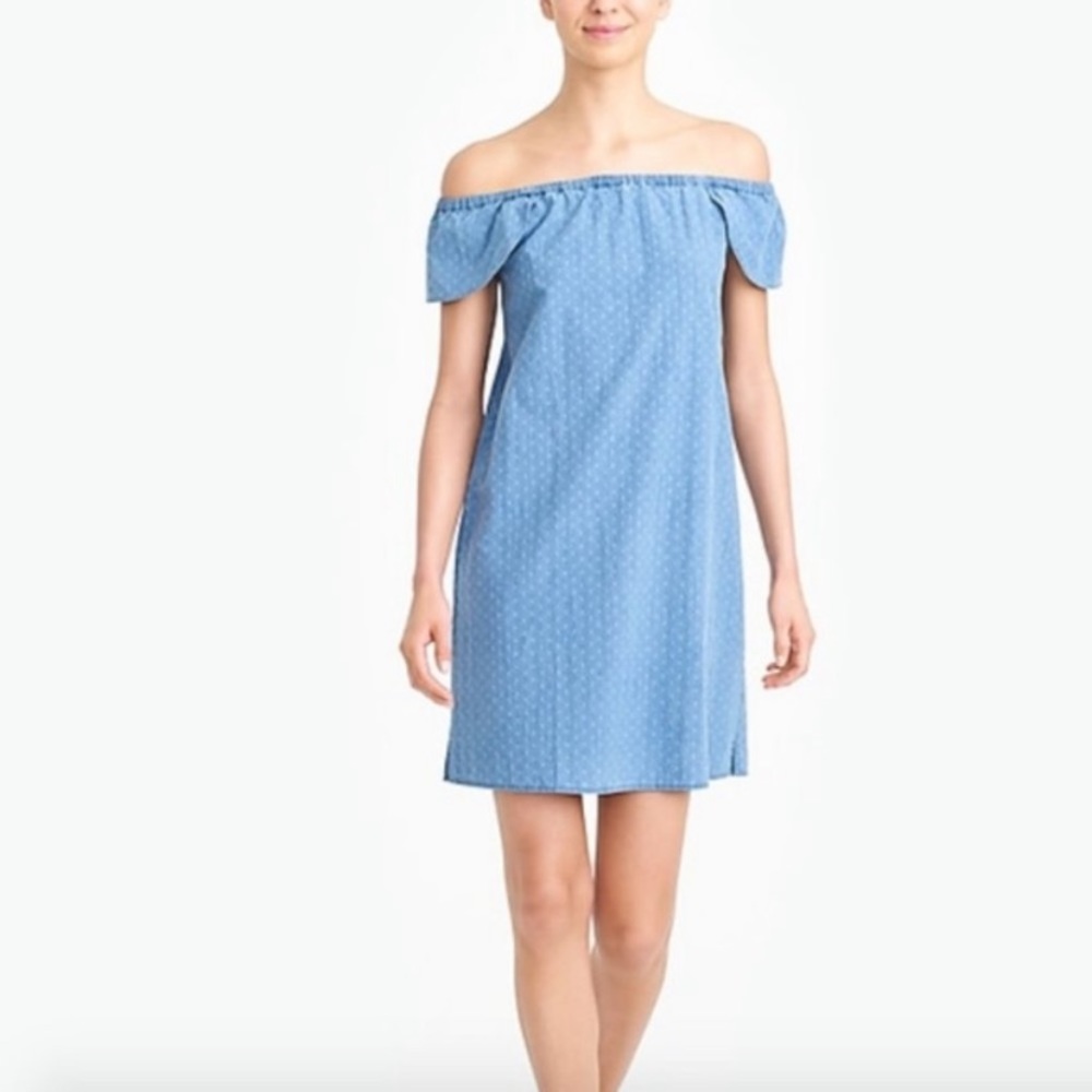 New J. Crew Dobby Off The Shoulder Chambray Dress Size 2